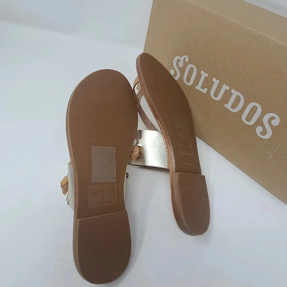 New Soludos Leather Platinum Sandals 7 - Picture 7 of 8
